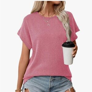 SZ XL Short Sleeve Texture Knit Tunic Tops Oversized T Shirts with Side Split